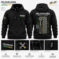 FELDHELDEN Werkstatt Edition Hoodie in Schwarz – Vorder- und Rückansicht